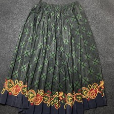 Vintage Leslie Fay Skirt Womens 8 Green Pleated Midi Made In USA Argyle 80s