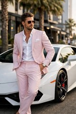 Men's Regular Fit 2Pcs Solid Suit Notch Lapel Wedding Business Formal Pants Set