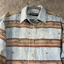 Upcycled Shirt Womens Large Blue Horse Acid Wash Artsy Art to Wear Boho Cowgirl