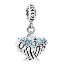 Blue Cubic Zirconia Angel Wings Openable Hope Star Charm Compatible With