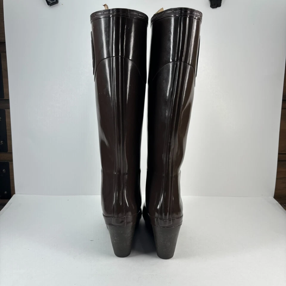 Hunter Champery Women’s US 6 Brown Rubber Pull-On Knee-High Wedge Heel Rain Boot - Image 4 of 4