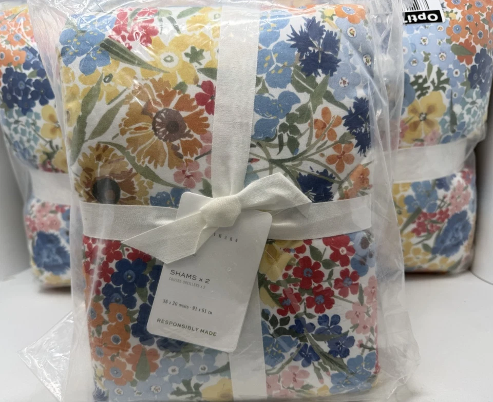 Nuevo Edredón Pottery Barn Willow Floral Reversible Percal King y 2 Fundas King Foto 2 de 3