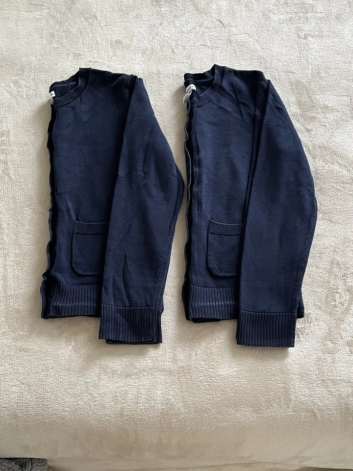 NIÑAS 2 Conjuntos UNIFORMES Escuela DELGADOS Suéteres Grandes AZUL MARINO Cárdigan Foto 2 de 2