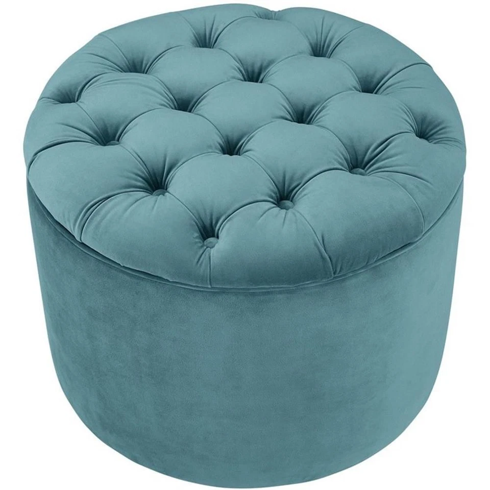 Pemberly Row 16"H Transitional Velvet Storage Ottoman in Blue - Image 4 of 4