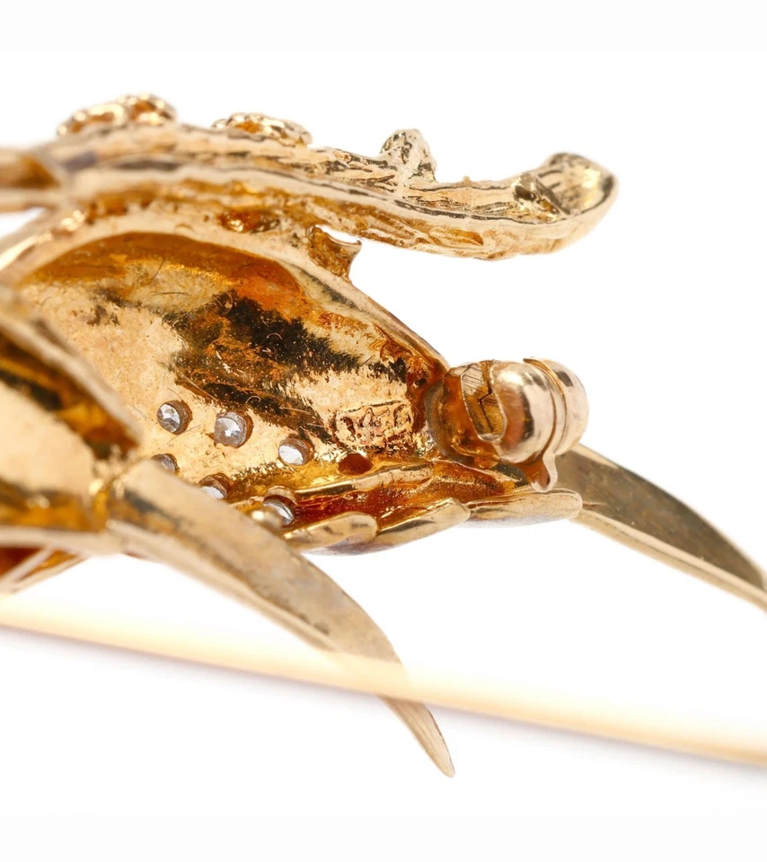 Broche/colgante de oro 14K/diamantes y pájaros rubí Foto 4 de 4