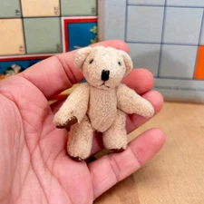 Vintage Miniature Teddy Bear Fully Jointed Ivory Dollhouse 2"