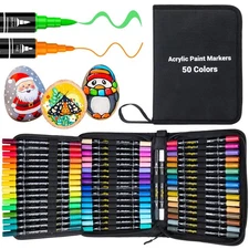 50 Colors Dual Tip Acrylic Paint Pens Paint Markers with Carrying Case Acryli...