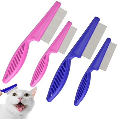 CAPHONT Flea Comb for Cats with Handle, 4 Pcs Flea Brush Medium Blue&Pink 4P