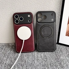 For iPhone 17 Pro Max/17 Air/17 Mag Safe Stand Case Leather+TPU Shockproof Cover