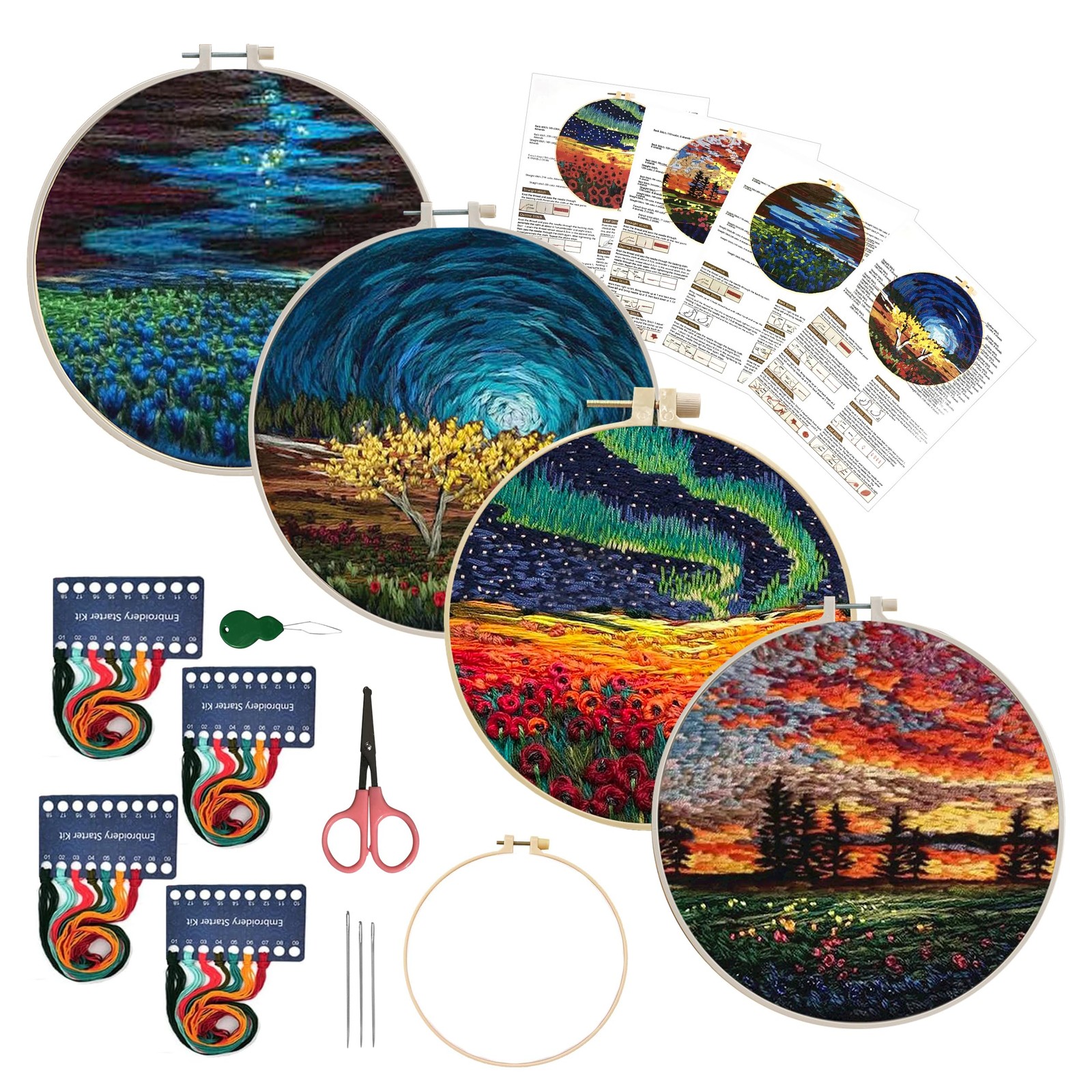 Starter Kit With Pattern, Stamped Cross Stitch Kits For Beg.