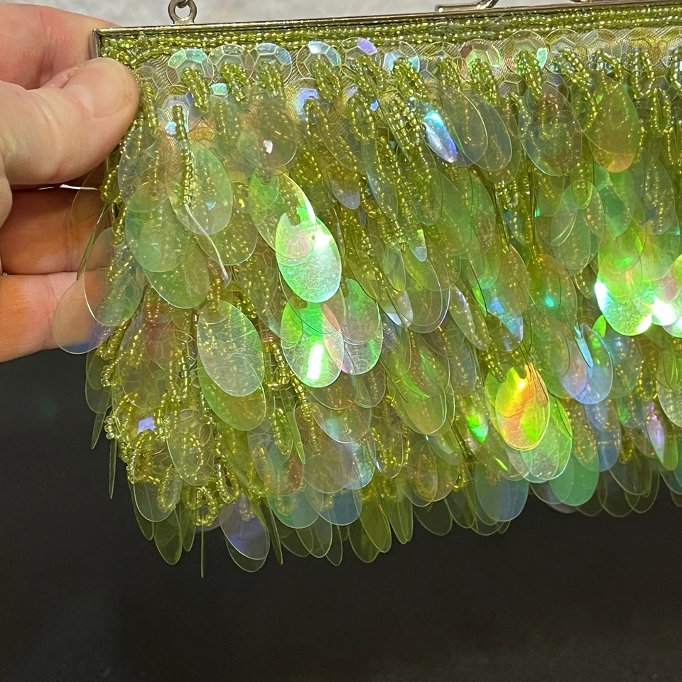 Jessica McClintock застежки сумочки блестки бисером сумка радужный зеленый цепочка ремень - Изображение 3 из 4