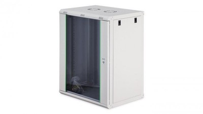 Szafa sieciowa wisząca Dynamic 19 16U rack 600x450, drzwi szyba, szary, niezłożo