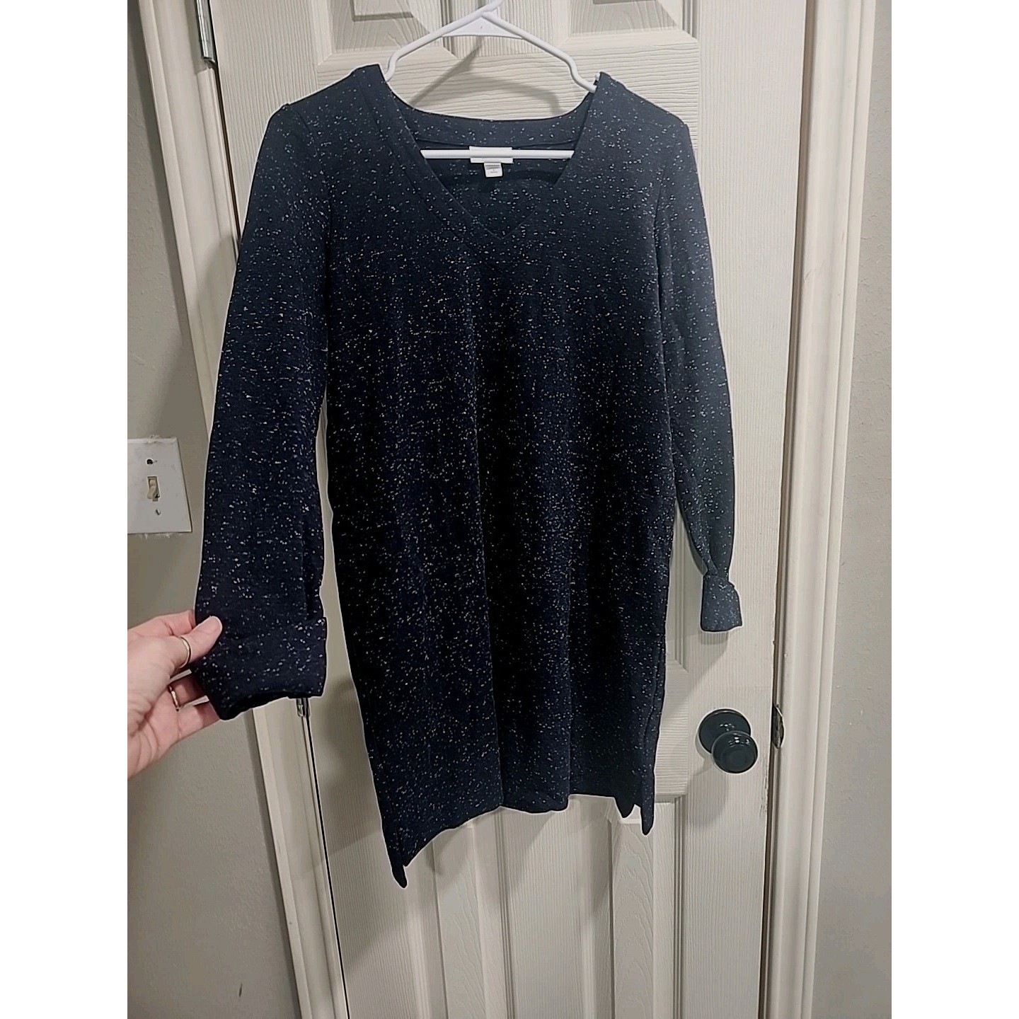 J. Jill Womens Sweater Navy Blue Long Sleeves V Neck Knitted Pullover Size S