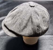 Brand New Gray/Black Newsboy Hat Snap Flat Herringbone Cap Wool L 58cm
