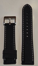 22mm Quick Release Black Silicone Watch Band/Strap - White Stitching - L K 