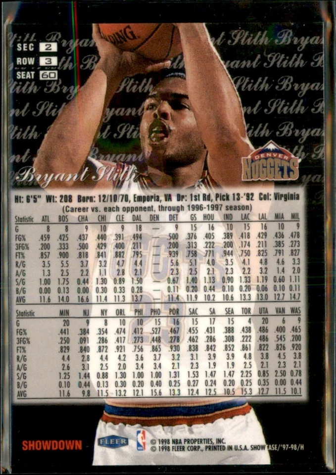 Flair Showcase #60 Bryant Stith 1998 automático/firmado en persona Foto 2 de 2