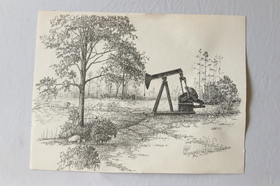 #ad Robert Hollingsworth 1982 Rural Landscape with Oil Pump Jack Lithograph Print $44.10