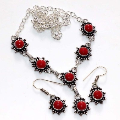 Most Beautiful Round Red Coral Necklace Earrings Set 17|1.2'' Most Beautiful MJ