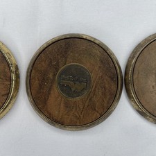 Rare Vintage WellTech Inc. Coasters Set Of 4 Made In USA Brass/Leather/Cork