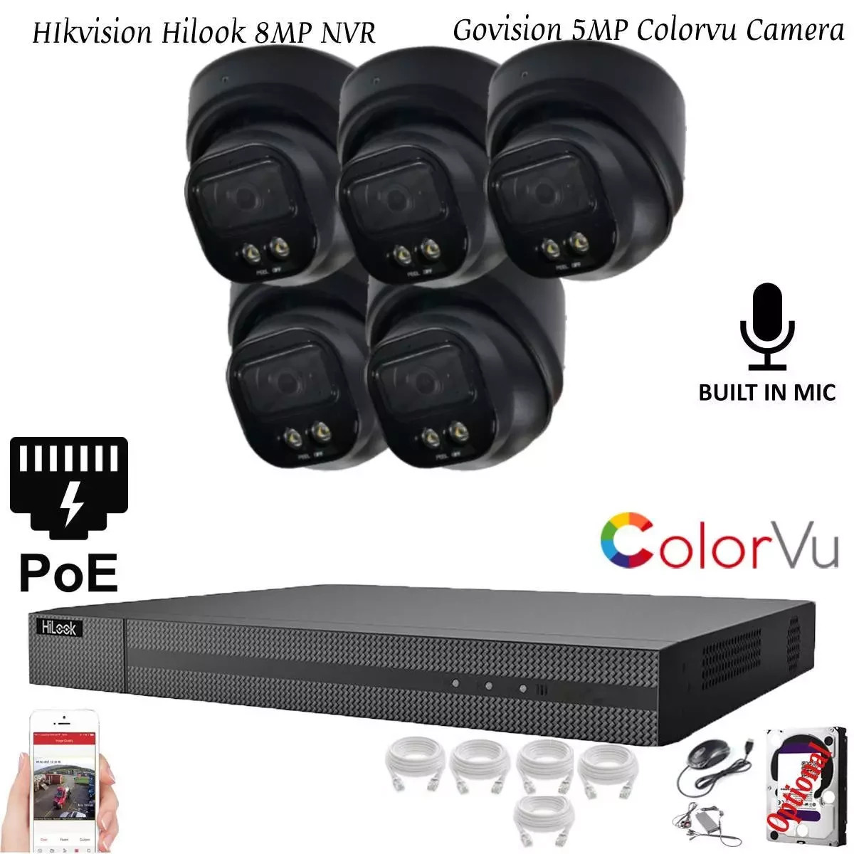 4K ColorVu Hikvision Compatible 8MP 5MP IP Camera PoE Full