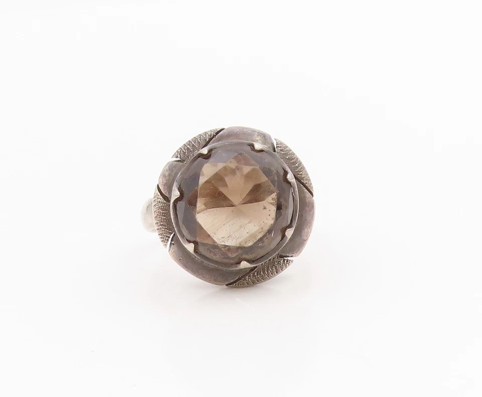 Anillo Vintage Plata de Ley 925 MÉXICO Halo Cuarzo Ahumado Banda Talla 6.5 RG34166 Foto 2 de 4