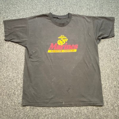 Marines Semper Fidelis TShirt Sz XL Mens Black Grunge Distressed USMC Graphic