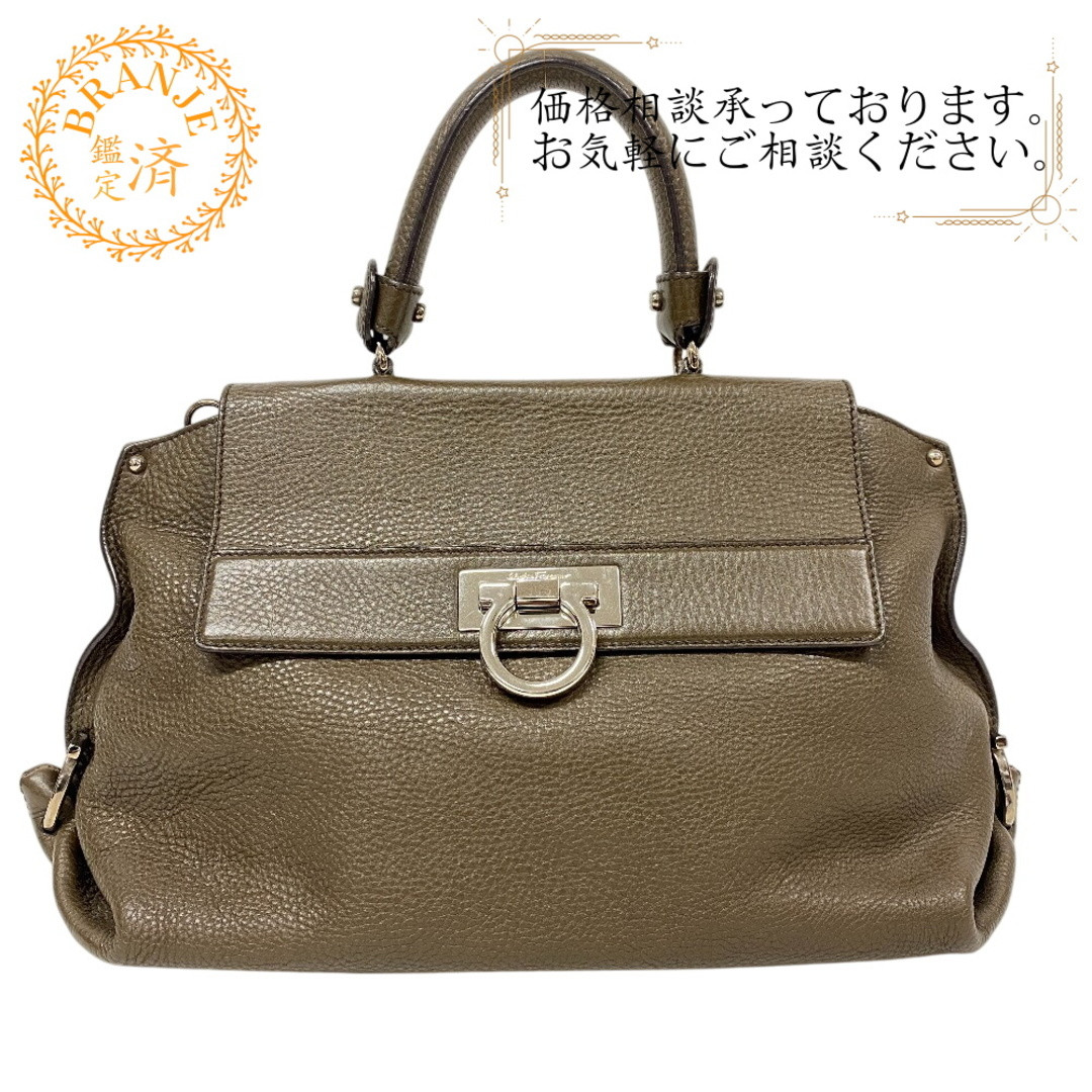 Salvatore Ferragamo Handbag Gancini Sofia 2Way Shoulder Bag Khaki 