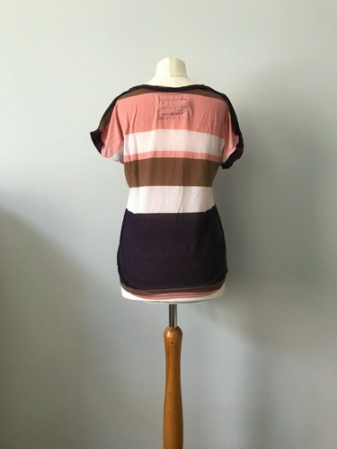 Womens Soul Cal Purple Pink Striped Casual Short Sleeve Front Tie T Shirt UK 10 - Picture 3 of 7