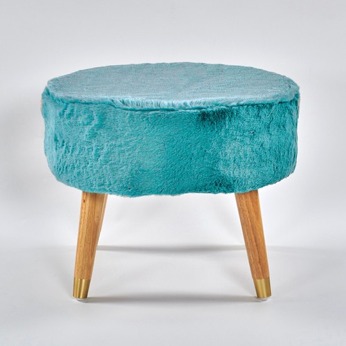 Modern Oval Faux Fur Ottoman Plush Padded Pouf w/ Wood Legs for Cozy Home Decor - Picture 38 of 80