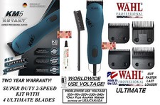 Wahl KM5 SUPER DUTY BLUE 2-Speed PET CLIPPER KIT ULTIMATE 10,40,5F,3F Blade Set