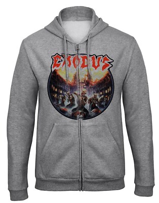 Exodus Band Kapuzenpullover Hoodie Sweatjacke mit Reißverschluss-9538_Grau
