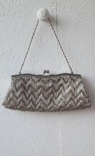 Beaded evening Art Deco Clutch with silver chain handle