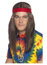 Hippie Accessory Kit Adults 60s 70s Fancy Dress Costume Kit Mens Ladies Wig + Ac