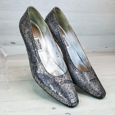 Vintage Timothy Hitsman Women's Size 10M Silver Metallic Pumps w Acrylic 2'' Heel