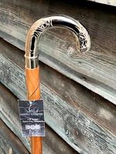 VICTORIAN STYLE WALKING STICK CURVED HANDLE ON POLISHED SOLID FOLDABLE WOOD CANE