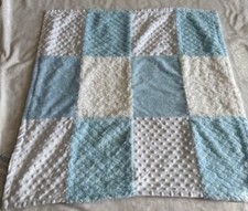 Baby Essentials Plush White Blue Minky Dot Fur Square Patchwork Blanket 30"