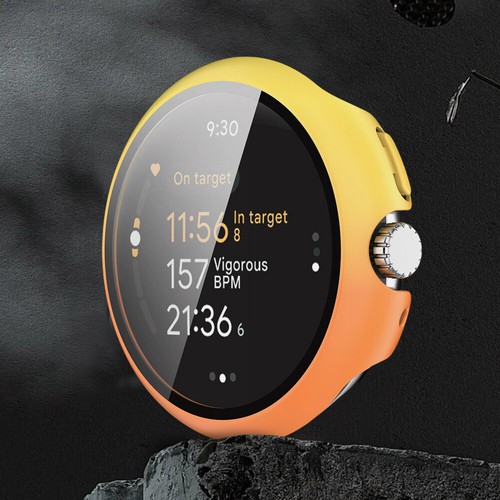 Tempered Glass+Cover PC Shell Film for Google Pixel Watch3 45MM(Yellow Orange)