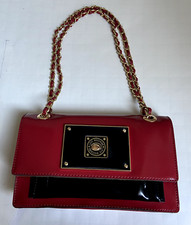 Vintage Love Moschino Flapover Red/Black Patent Leather Gold Chain Shoulder Bag