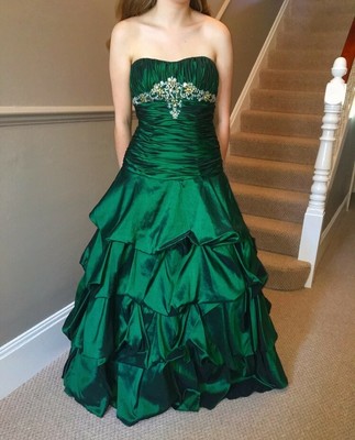 emerald green silk prom dress