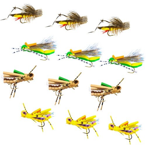 12 pc Topwater Hopper Set Size 10 Fly Fishing Flies for Trout