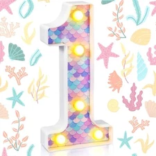 Glooglitter Mermaid Birthday Party Decoration Decorative LED Glowing Numbers ...