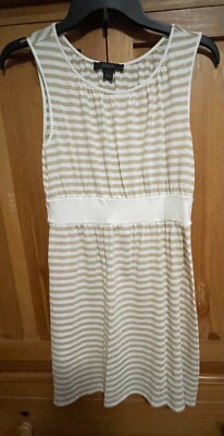 white and gold striped dress By Debra Girls Lou Ivory/Gold Short Sleeve Striped Bottom Dress Ivory / Juniors/Women 2 main image 1
