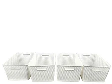 Baum Stackable Basketweave White Storage Baskets, Integrated Handle, 4-Pack