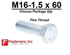M16-1.50 x 60mm Grade 10.9 Hex Cap Screw Bolts Metric Zinc Hardened FINE THREAD