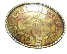 Country Music Western Belt Buckle Fiddle Guitar Banjo Brass Laminated Shiney