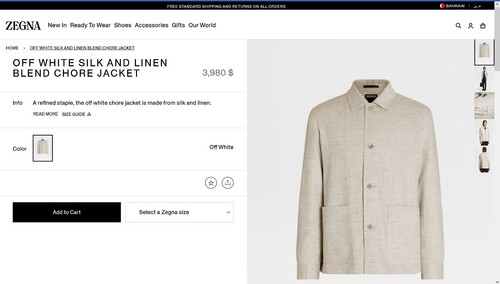 Ermenegildo Zegna Off White Silk and Linen Blend Chore Jacket 44 R (EU 54 R) - 第 2/21 張圖片