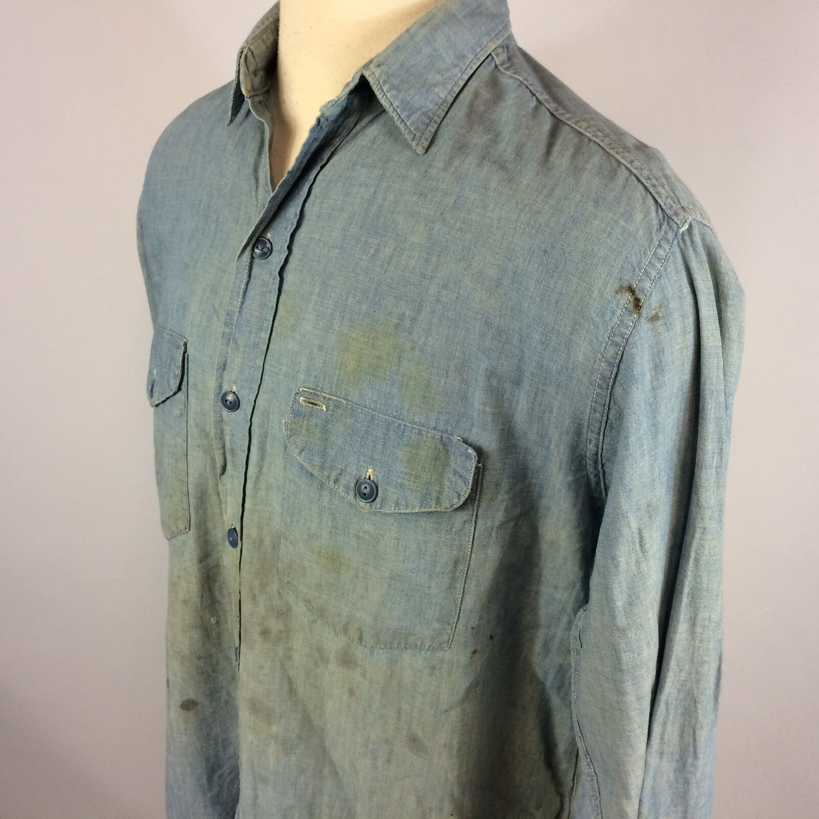 Vintage 40s 50s Sweet Orr Sanforized Chambray Denim Distressed