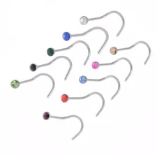 Hook Screw Shaped Nose Ring Stud You Choose the Color 20G
