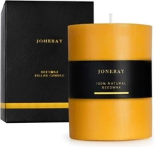 Beeswax Pillar Candles 3x4Inch, Unscented, Long Lasting Burn Time, Smokeless