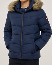 Tommy Hilfiger Boys Navy Puffer Jacket Fur Hood Size 152 Regular